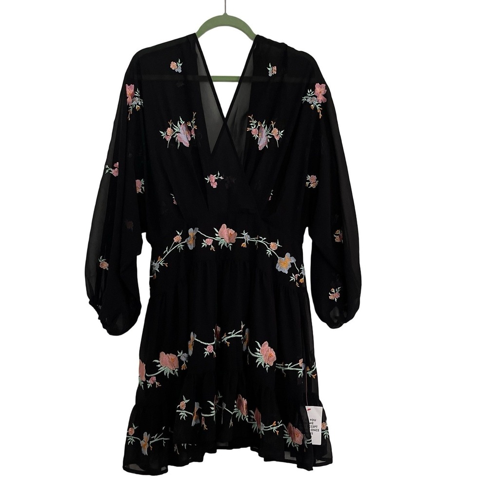ASOS Design Long Sleeve Mini Dress Embroidered Floral Size 8 Boho Western New